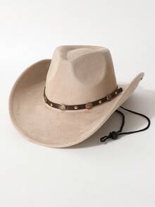 1 件男女通用铆钉装饰高品质防风绳宽边帽，欧美风格西部牛仔帽，时尚简约软呢帽，适合日常穿着、派对、西部主题活动、聚会、角色扮演、毕业典礼、化妆舞会、节日、生日庆典、音乐会 - A - 查看 3