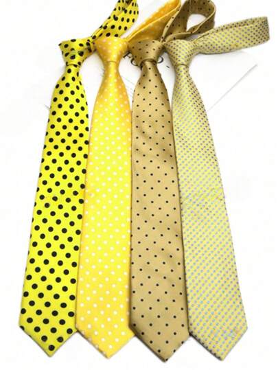 A Yellow Polka Dot Hand-Tied Tie For Both Men And Women Is Suitable For Casual Street Business Party Daily Life