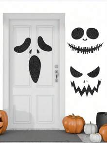 Black Halloween Door Sticker, Ghost Face Stickers, Black Ghost Window Wallpaper For Indoor Outdoor Party Decoration, Haunted House Supplies/Halloween Door Decorations/Halloween Bedroom Decorations