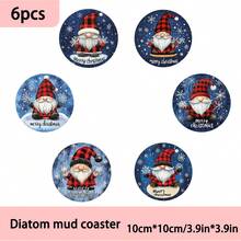 4 piezas/6 piezas/300 piezas Posavasos de barro de diatomeas con estampado de gnomos navideños y copos de nieve, posavasos de café, decoración multiocasión para el hogar y restaurantes, regalos diarios, decoración de mesa, decoración de fiesta temática
