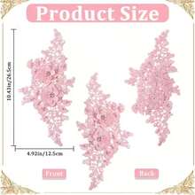 1 件 3D 花卉蕾丝刺绣贴花补丁，涤纶纤维，带珠子和水钻，粉色和白色花卉图案，适用于工艺品、婚礼新娘装饰、家居装饰、美术用品、针织、刺绣补丁，饰有珠子和水钻 3D 花卉蕾丝贴花，用于服装和连衣裙装饰、刺绣蕾丝、缝纫蕾丝、蕾丝刺绣