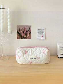 L/M/S Rosa Schleifenmuster Make-up Tasche Set, Blumen Kosmetiktasche, ästhetische Kulturtasche, Reise-Organizer für Frauen und Mädchen, große bedruckte Vintage-Steppdecken-Make-up-Tasche für Frauen, Hautpflege-Organizer-Tasche mit Blumendruck, Make-up-Organizer-Aufbewahrungstasche, Herbst-Uni-Essentials, Reise-Essentials, Urlaubsreise-Tasche für Frauen