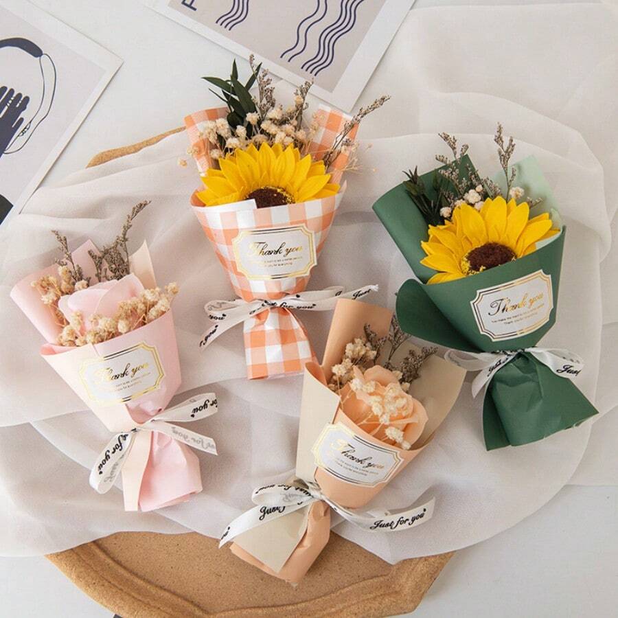 Ramo de flores artificiales, rosa, girasol, margarita, flores de jabón decorativas, ramo de flores falsas al por mayor para comercio electrónico transfronterizo