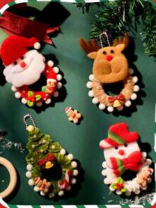 1 Set Christmas Hanging Ornament Craft Kit With Twist Ties & Beaded Chains, Felt Ornament Decorations Of Santa Claus, Christmas Tree, Reindeer, Snowman, Creative DIY Craft For Kids, Children's Gift, Handmade DIY Material Pack, Christmas Decoration Keychain Craft For Kindergarten