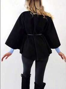 A Fashionable And Elegant Solid-Colored Short Coat (With A Three-Quarter Or Four-Quarter Sleeve, Women's Winter Style, With A Shawl-Like Appearance, Featuring A Lacing Design, Suitable For Work, Dates, Shopping, And Going Out. Applicable To Various Occasions.