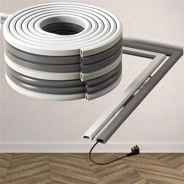 1 pezzo 300cm Tubo di gestione dei cavi in PVC autoadesivo, copertura invisibile per cavi a pavimento, installazione su scrivania, parete e pavimento, canale di occultamento dei cavi per la decorazione della casa