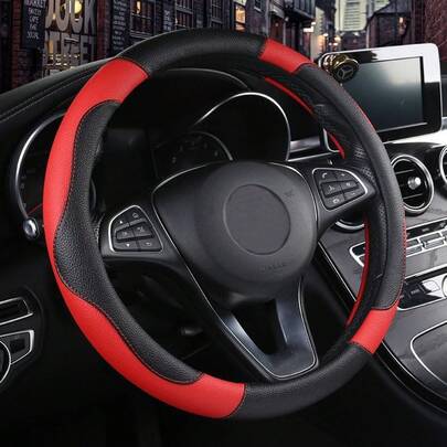 ISTN - Funda para volante de coche de 38 de cuero sintético transpirable para hombre estilo deportivo con color de contraste