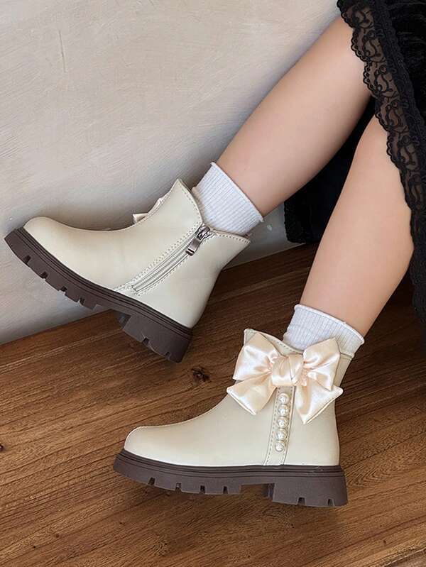 Botas para niñas, botas cortas versátiles con cremallera y punta redonda, con forro, adecuadas para primavera y otoño