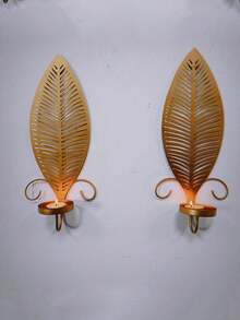 2 Stücke rustikale Wandkerzenhalter Set mit Blattdesign, Bauernhaus Metall Wandleuchten, dekorative Kerzenhalter für Wohnzimmer, Schlafzimmer, Flur