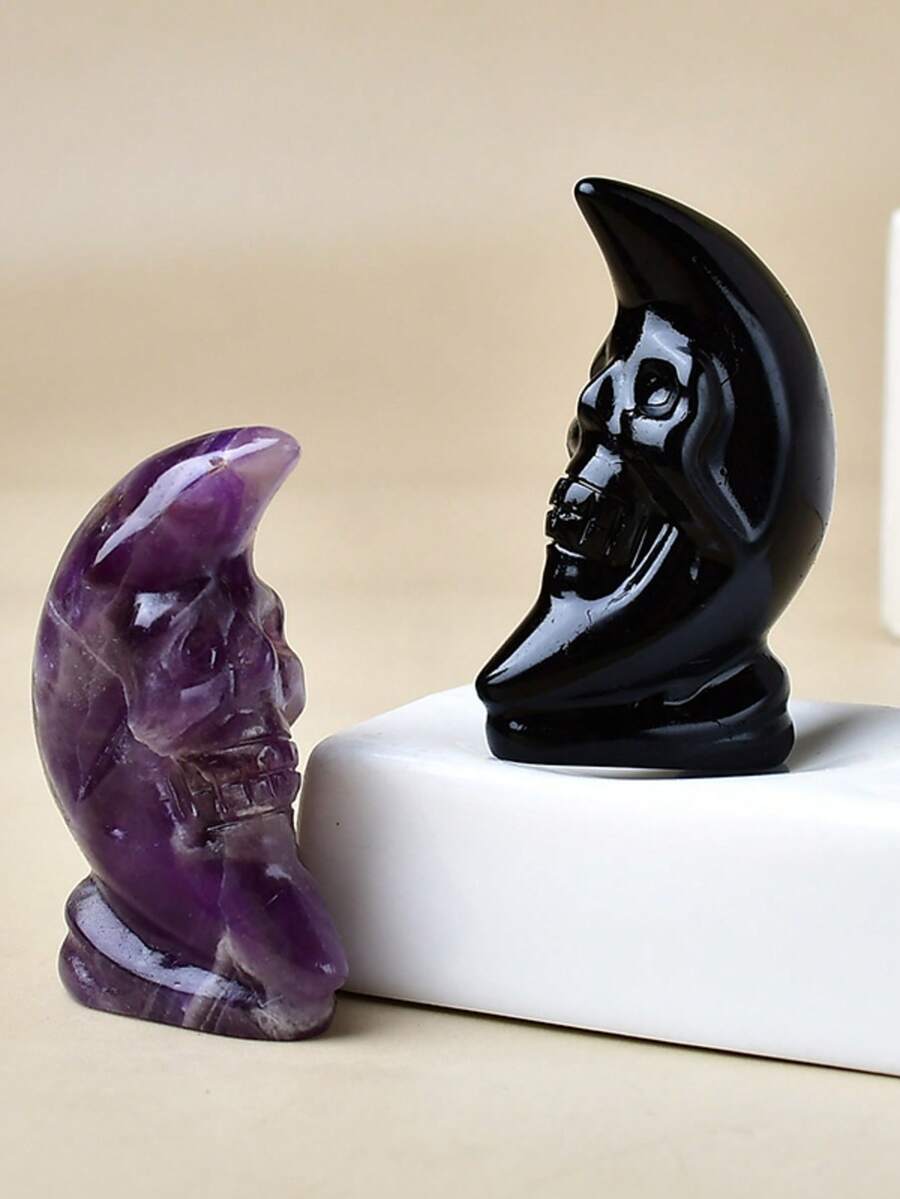 Exquisite Natural Crystal Carving Moon Skull Unique Design, Healing Crystal, Stones Containing Energy, Energy Healing Meditation Stone, Perfect For Home Decor & Gift Giving, For Pocket Decoration, For Holiday Gift, From The Brand CUPIDCRYSTAL