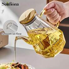 1pc Glass Oil Bottle, 500ml/700ml/900ml Large Capacity With Measurement Scale, Smooth Pouring Non-Drip, Kitchen Household Seasoning Bottle, Liquid Soy Sauce Vinegar Bottle, Seasoning Bottle, Christmas Decor