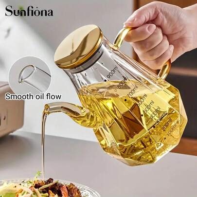 1PC Glass Oil Dispenser. Oil Bottle 500ml/700ml/900ml Large Capacity With Measuring Scale. Smooth Pouring, No Dripping. Kitchen & Home Seasoning Bottle Liquid Soy Sauce & Vinegar Bottle Oil Dispenser. Seasoning Bottle. Christmas Decor (Safety Packaging With Bubble Wrap And Kraft Paper)