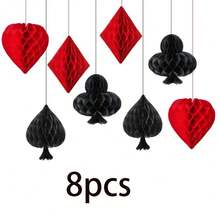 4pcs Poker Paper Honeycomb Hanging Decor, 3D Honeycomb Hanging Decorations, Suitable For Las Vegas Birthday Party Red And Black Poker Paper Ceiling Hanging Decor, Game Night Party Ceiling Decor Supplies, Suitable For Centerpiece Decor, Casino Decor, Game Accessories Decor, Garden Decor, Bar Party Decor, Birthday Decor, Wedding Decor, Room Decor, Home Decor, Personalized Gifts - Multicolor - View 10