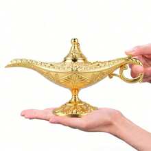 Vintage Magic Genie Lamp Costume Accessory Gift For Women Classic Arabian Props Pot Decor (Gold) Light Luxury Gold Pattern Search Banner Magic Lamp, Palace Dinner Decoration Ornament Magic Lamp, Magic Lamp Handicraft Ornament