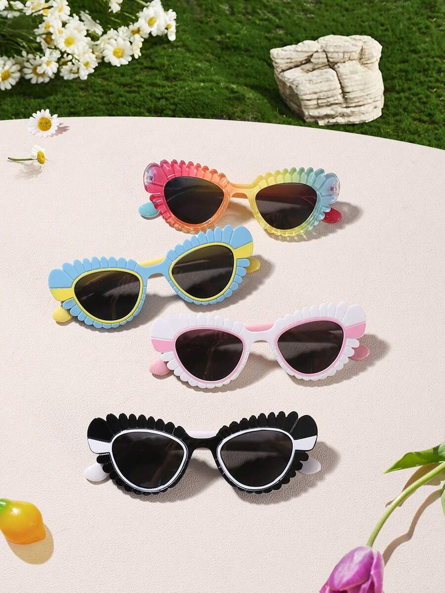 4 PCS Girls 4-8Y Cat‑Eye Fashion Glasses With Petal Edge Decor, Colorful Lightweight PC Frame Cute Whimsical For Birthday Party, Travel, Vacation - Multicolor - View 1