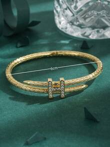 1 件高品质欧美方晶锆石镀铜 18K 双层字母 H 和星星不锈钢手链，女士礼物和日常佩戴 - 金黃色 - 查看 3
