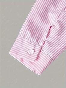 三件套优雅少女套装，包括粉色条纹外套、裤子和纯色吊带背心，时尚休闲运动风，适合日常穿着。 - 粉色 - 查看 5