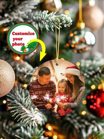 1pc Customized Christmas Acrylic Round Model, Blank Canva Decor, Personalize With Family, Couple, Friend Photos, Customized Christmas Tree Ornament, Christmas Decoration, Personalized Acrylic Ornament