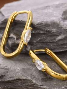 1 Coppia di Orecchini a Cerchio Quadrati con Zirconia Ovale Verde, Placcati in Oro, in Acciaio Inossidabile, Gioielli per Orecchie di Lusso, Regali per Feste