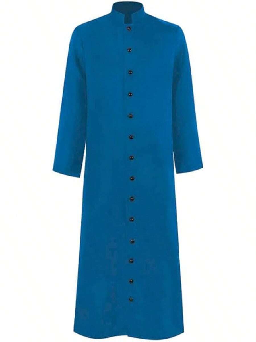 Men's Cassock Robe Church Robe Choir Minister Clergy Pulpit Liturgical 5 Colorshalloween - Blue - View 1