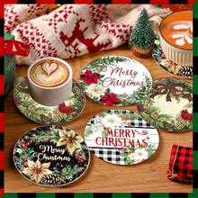 4 piezas/8 piezas Posavasos con tema navideño, posavasos absorbentes con estampado navideño para café, cocina, mesa, habitación, decoración de bar, regalo navideño - Multicolor - Ver 18