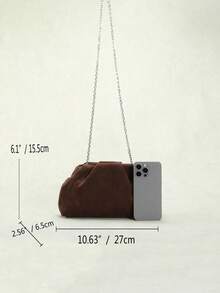 SCULPTEDSTYLE BAGS 1件 秋冬新款復古棕色紋理麂皮手提包，美拉德風女款手拿包，歐美時尚百褶包，極簡風女款手提包附鏈條斜跨背帶 - 咖啡 - 查看 3