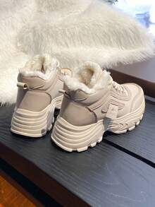 女士保暖内衬白色运动鞋，时尚防水防滑雪地靴 - 米色 - 查看 1