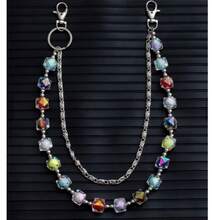 1 pieza Cadena de pantalones elegante y de moda con cristales multicolor; Cadena de pantalones de doble capa de estilo caramelo de colores de moda hip-hop; Cadena de jeans de estilo europeo y americano para la cintura de los hombres.