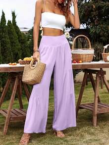 Women's Solid Color Loose Wide Leg Patchwork Design Casual Elegant Pants, Suitable For Spring, Summer, Autumn, Winter, Fashion, Versatile, Suitable For Vacation, Travel, Music Festival, Date, Commute - Purple - View 7