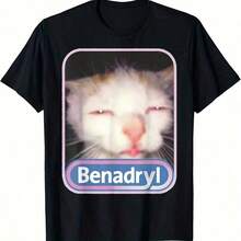 Benadryl Cat Funny T-Shirt Tee Comfortable Comfortable   Streetwear100 Percent Cotton Manfinity Men Mens Clothes 220g Heavy-Duty Pure Cotton T-Shirt, Fashionable And Comfortable Wo's Cotton T-Shirt - 黑色10 - 查看 1