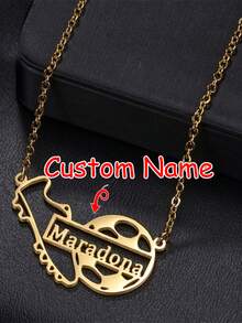 Collar con colgante personalizado de jugador de fútbol, accesorio de moda deportiva de acero inoxidable para mujeres, adecuado para ocasiones diarias y deportivas, con grabado en inglés con tema de fútbol