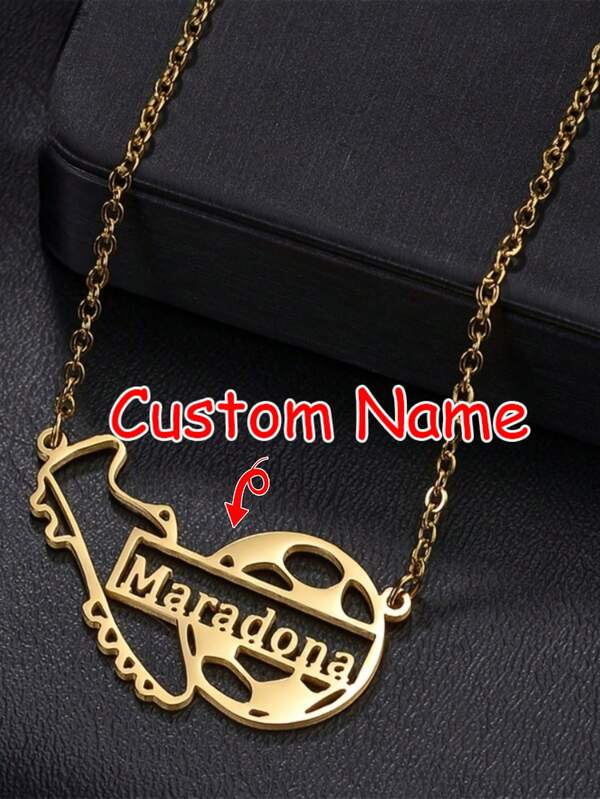 Collar con colgante personalizado de jugador de fútbol, accesorio de moda deportiva de acero inoxidable para mujeres, adecuado para ocasiones diarias y deportivas, con grabado en inglés con tema de fútbol