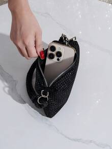 水钻装饰手提包，优雅的手拿包，适合参加舞会、派对和活动，可容纳手机、口红和其他必需品 - 黑色 - 查看 8