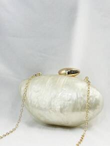 时尚简约大理石纹亚克力手提包，优雅个性鹅蛋小众手拿包，链条单肩包 - 香檳色 - 查看 4