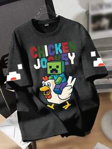 1 Stück Jungen Cooles Spiel Muster Kurzarm T-Shirt, hautfreundlich, Sommer Mode Outfit