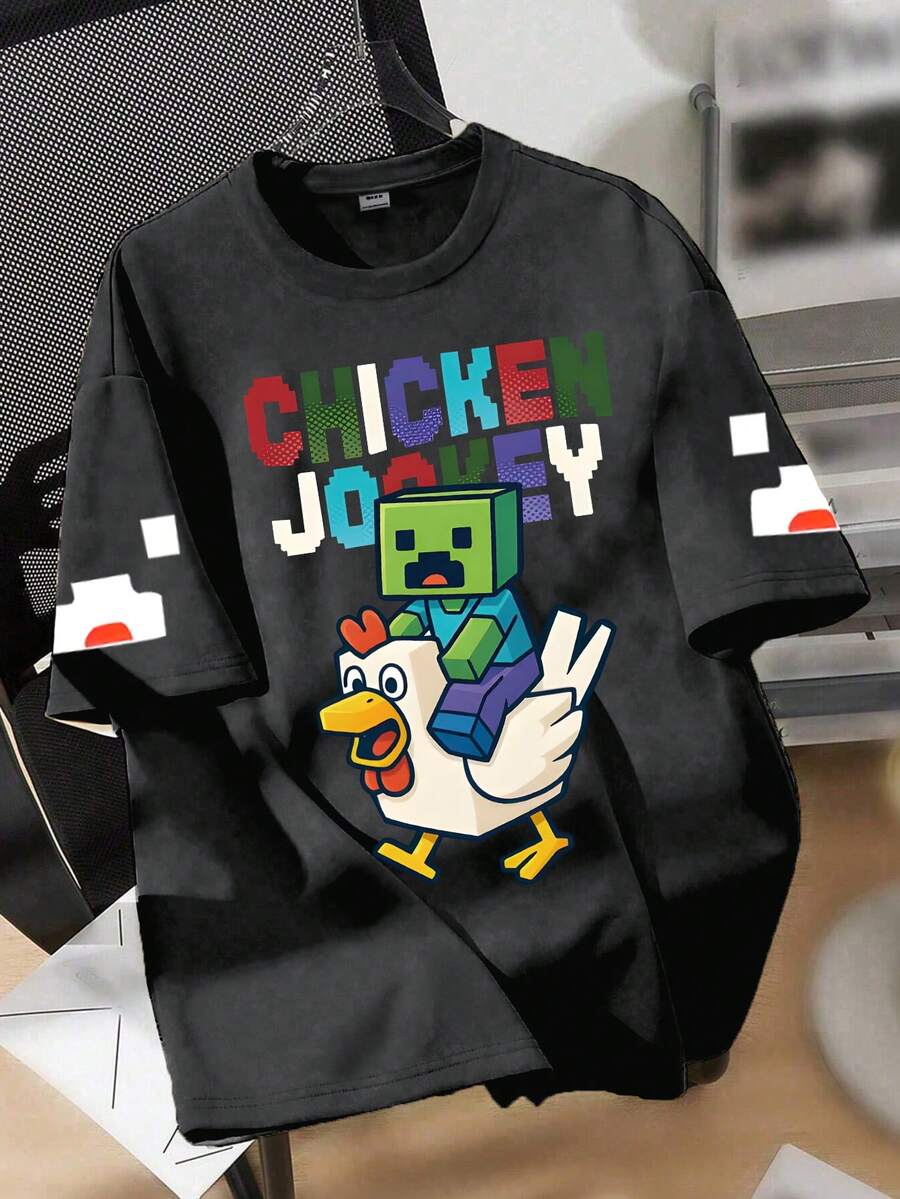 1 Stück Jungen Cooles Spiel Muster Kurzarm T-Shirt, hautfreundlich, Sommer Mode Outfit