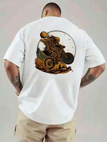 PLUS SIZE Skeleton Biker Graphic Tee Premium Double Sided Printed Cotton Blend Lightweight Regular Fit Modern Everyday  Timeless Wardrobe Piece