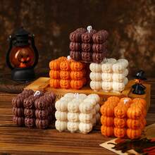 Bougie d'aromathérapie en forme de cube de citrouille crâne d'Halloween, bougie crâne faite à la main, décoration d'Halloween
