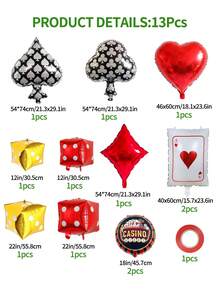 20pcs/117pcs/13pcs Red, Gold, Black Latex Balloons, Red & Black Dice, Gold Crown Balloon Set, Suitable For Party Game Background Decor, Birthday Party Decor, Anniversary, Casino Theme Party Decor - Multicolor - View 12