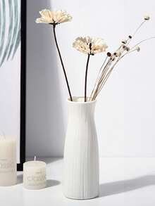 1pc White Plastic Vase, Simple Desktop Decorative Vase, Balcony Decorative Vase, Imitation Ceramic Vase, Home Decor, For Flower Arrangement, Desktop Decor Accessory, Living Room, Balcony, TV Cabinet, Dining Table Small Vase, Suitable For Fresh Flowers And Dried Flowers, Shockproof, Waterproof, Autumn Decor Room Decor Flower Vase Glass Vase