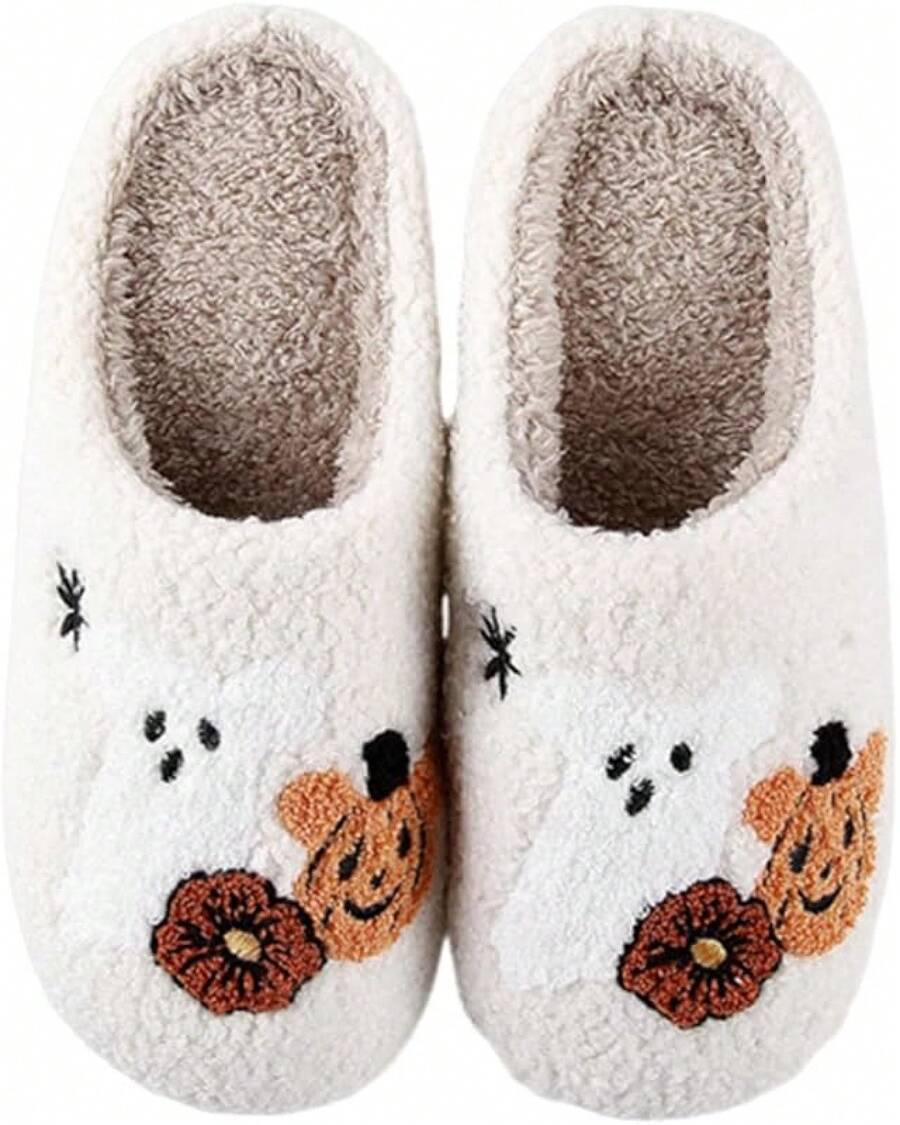 Cozy Plush Halloween Pumpkin Slippers, Non-Slip Fluffy Design - Linda combinación - Ver 1