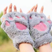 8-16Y Cat Claw Gloves Plush Half Finger Bear Paw Fingerless Gloves Cute Girl Thick Fleece Halter Neck Gloves Cartoon Warm Hands - Multicolor - View 7
