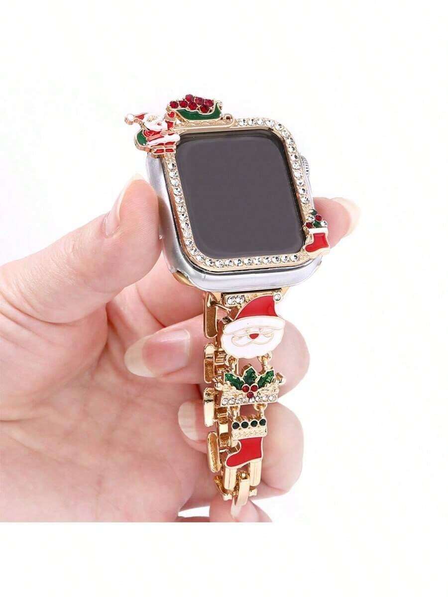 1pc Christmas Watch Band/Case Suitable For Apple Watch SE/8/7/6/5/4 Series 40/41mm And 44/45mm, Unique Hollow-Out Design With PC Hard Shell Material + Colorful Rhinestone Metal Frame - Direct Touch Screen With No Delay, Lightweight And Durable, Metal Band With Adjustable Folding Clasp, Great Gift - Watch Accessories (Not A Set, Watch Case And Band Sold Separately)