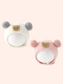 婴儿熊耳帽，毛绒冬季帽子，适合男婴和女婴