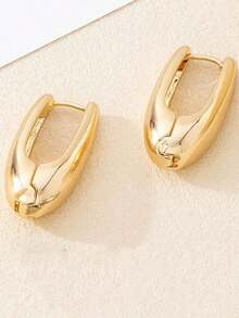 1pair Simple TearDrop Hoop Earrings, Chunky Gold Tone Water Droplet Earrings, U-Shaped Earrings, Oval Hoop Earrings, Stylish And Elegant Lightweight Dainty Women Jewelry, Perfect Gift For Her - 金色U形耳環 - 查看 8