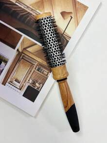 1PC Professional Round Comb Hair Brush Style, Detangling, Curling, And Blow Drying Comb For Smooth, Silky Hair, Easy To Use, Heat Resistant, Gentle On Hair, Ideal For Salon And Home Use, All Hair Types, Anti-Static, Birthday/Festive Gift, Wood Pattern Plastic Comb, 5 Sizes Boy Valentine Heart Valentine - Wood Pattern - View 4