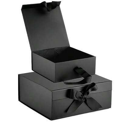 1pc Foldable Gift Box With Bow Ribbon, Magnetic Closure Rigid Box - Luxury Gift Packaging For Christmas, Valentine's Day, Birthdays, Weddings, And Bridesmaid Gifts.