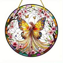 8-Inch 2D Flat Sunlit Fairy Hanging Decor - Valentine's Gift, Acrylic Stained Glass Window Ornament, Floral & Butterfly Themed For Bedroom, Porch, Garden | Ideal Gift For Friends And Family - Multicolor - View 3