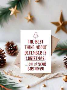 1 pieza Tarjeta de cumpleaños de diciembre y Navidad divertida con sobre "Lo mejor de diciembre es la Navidad (¡Oh y tu cumpleaños!)" - Letras cursivas elegantes y árbol de copos de nieve - Tarjeta de felicitación premium para fiestas, familia, amigos, cumpleaños de diciembre - Invitación para fiestas de todas las ocasiones - Tarjeta de Navidad divertida con sobre rojo a juego, tarjeta de Navidad divertida, tarjetas postales navideñas