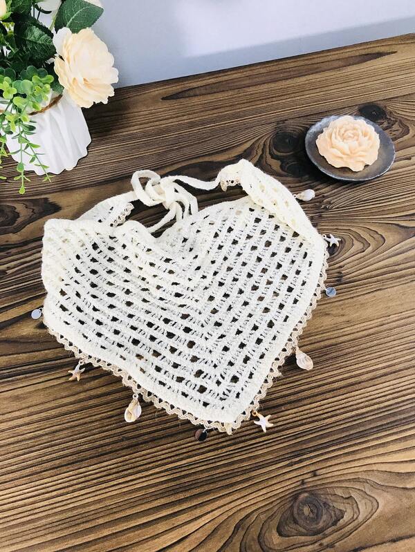 1pc Women's Beige Floral, Ocean, Dragonfly, Seashell Tasseled Crochet Headband, Boho Style Suitable For Daily Wear, Sports, Beach Vacation Winter Hair Accessories Fashion Hair Band Women Bandana Soft Head Scarf